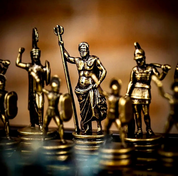 Chess Set <br> Greek Mythology on Wooden Box <br> (34 x 34) cm