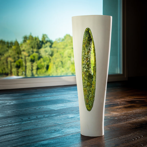 Inside Out Vase <br> White with Green Moss <br> Limited Edition <br> (L 21 x W 14.5 x H 58) cm